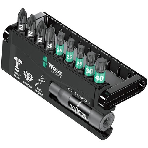 Bitssats 1/4" WERA Bit-Check 10 Impaktor 3