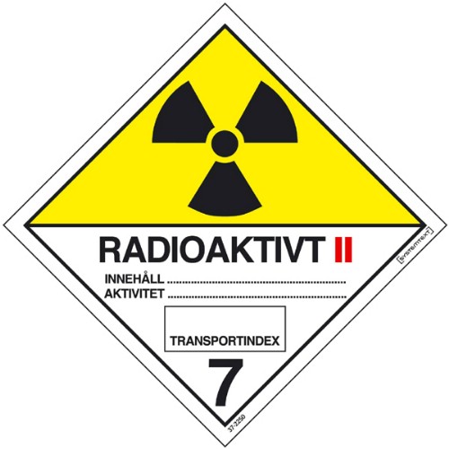 Skylt ADR radioaktiva ämnen nr 7B självhäftande