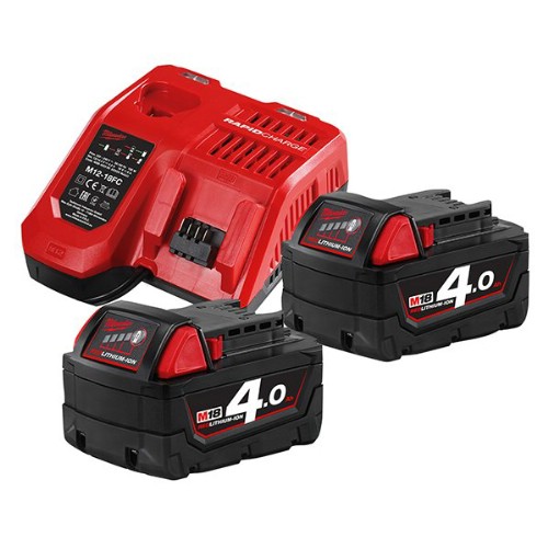 Laddare- och batteripaket MILWAUKEE 2x18 V 4,0 Ah Li-Ion
