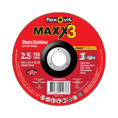 Kapskiva FLEXOVIT Maxx3 Steel/Inox Typ 42
