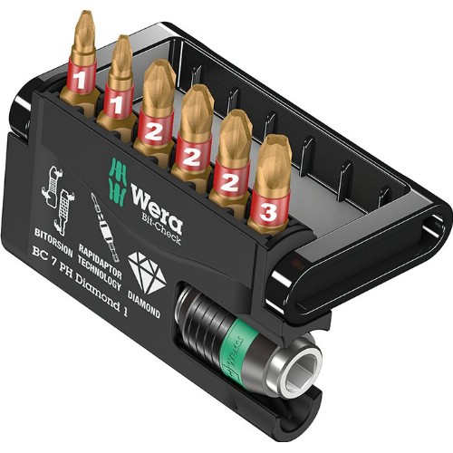 Bitssats 1/4" WERA Bit-Check 7 PH Diamond 1