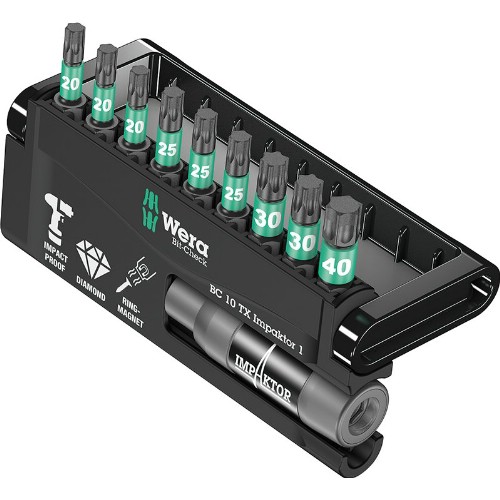 Bitssats 1/4" WERA Bit-Check 10 TX Impaktor 1