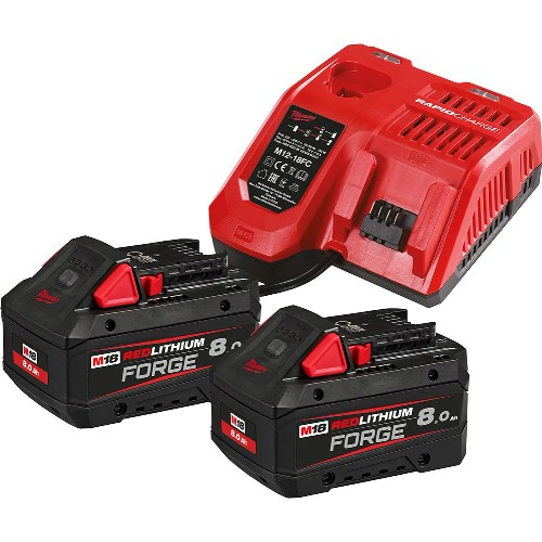 Laddare- och batteripaket MILWAUKEE 2x18 V 8,0 Ah Li-Ion Forge